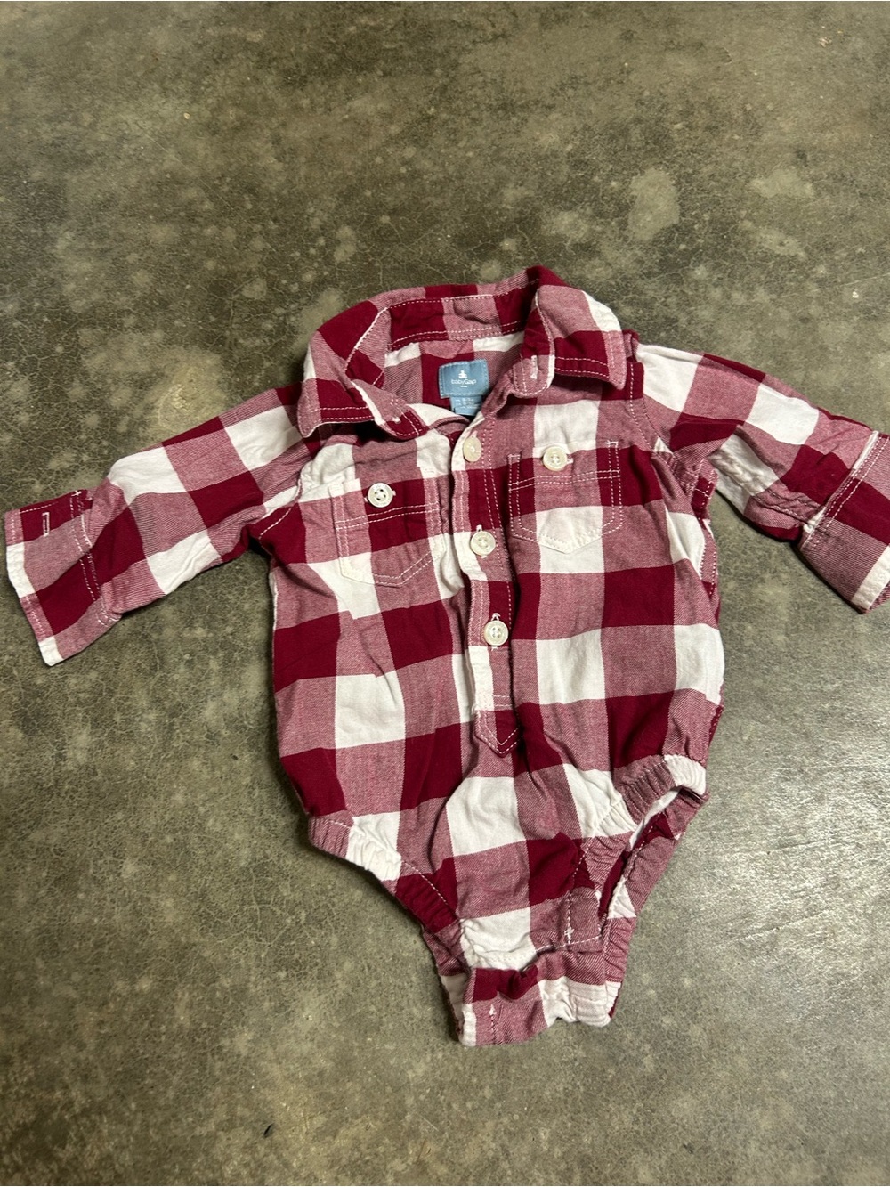 Button-Up Plaid Baby Onesie in Burgundy and White - Size 0-3 M - Fall Winter